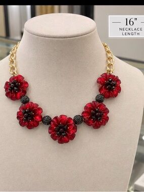 Dillard's Scarlett Flower Necklace Red Gold Floral Statement 16 in.